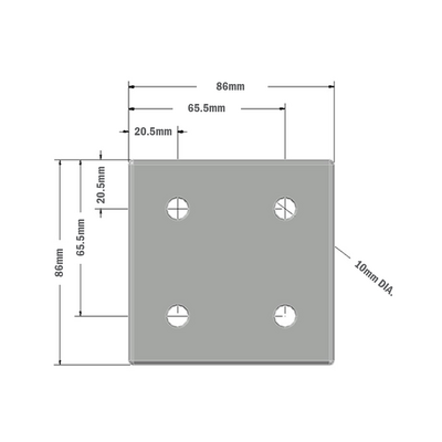 41-120-1SS MODULAR SOLUTIONS TIE PLATE 90MM X 90MM X 6MM<BR>CREATES RIGHT ANGLE, WITH STAINLESS STEEL HARDWARE